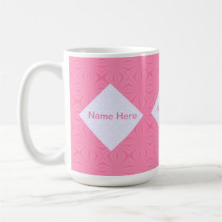 Mjuka Rosa och Vita Snirkliga Fyrkantiga Monogram Kaffemugg