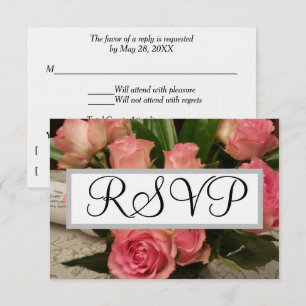 Mjuka Rosa Rosblommor Silver Bröllop RSVP OSA Kort