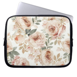 Mjuka Rosa Rosor Akvarell Blommigtryck Botanisk Laptop Fodral