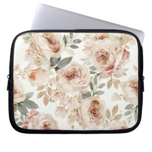Mjuka Rosa Rosor Akvarell Blommigtryck Botanisk Laptop Fodral