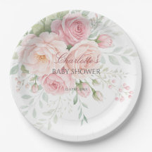 mjuka rosa rosor blommande pappers tallrikar