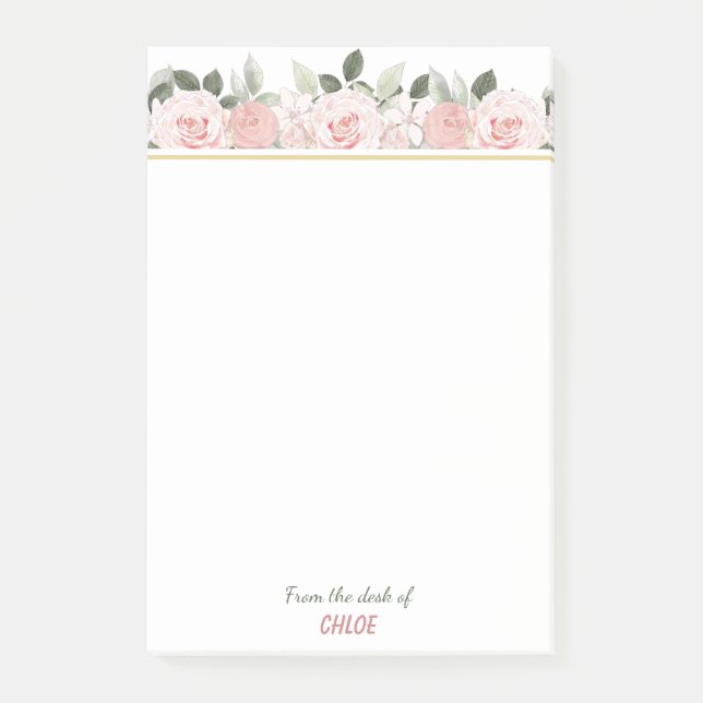 Mjuka Rosa Rosor Blommig Kant Post-it Block (Framsida)