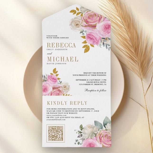 Mjuka Rosa Rosor Blommig QR-kod Bröllop (Skapare uppladdad)