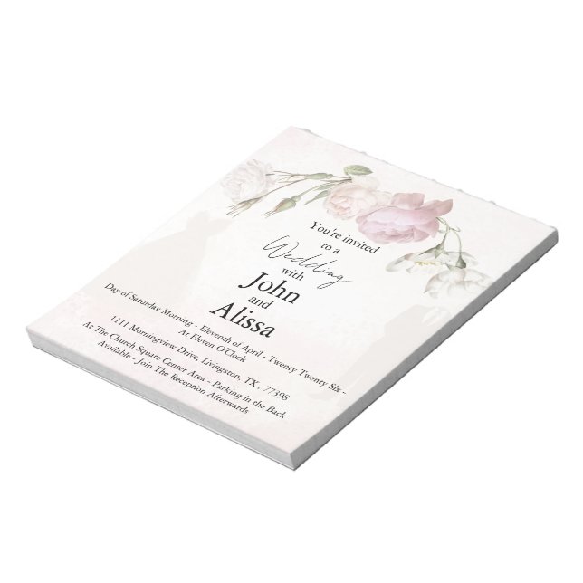 Mjuka Rosa Rosor & Brud och Brudgum Samling Anteckningsblock (Roterad)