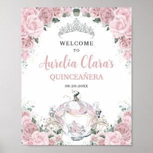 Mjuka Rosa Rosor Prinsessa Vagn QUINCEAÑERA 16-års Poster