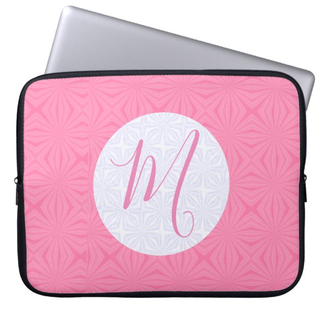 Mjuka Rosa Snirkliga Fyrkantar Personlig Initial Laptop Fodral (Framsidan)
