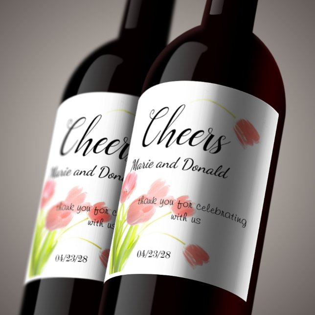Mjuka Rosa Tulips Vinflaska Etikett (Skapare uppladdad)