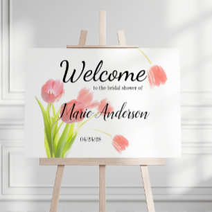 Mjuka Rosa Tulpaner Blommig Flickaktig Bröllopsfes Poster