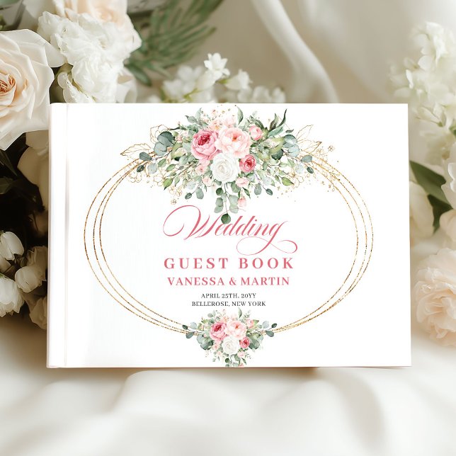 Mjuka rosafärgade rosor guld grönska boho chic brö gästböcker (Soft blush roses gold greenery boho chic wedding guest book

)