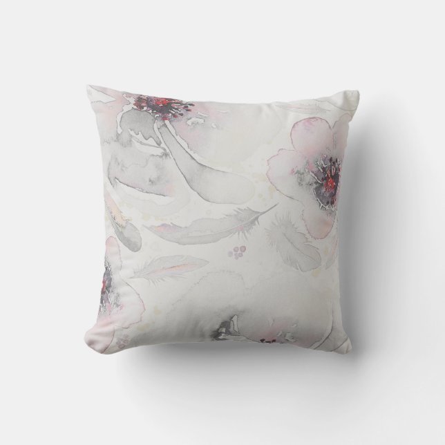 Mjuka rosor och dammig vattenfärg för grå kudde (Framsida)