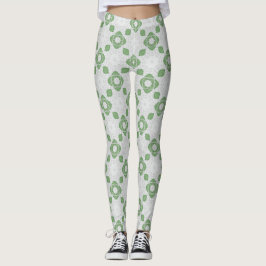 Mjuka Sälggröna Blommiga Geometriska Mönster Leggi Leggings