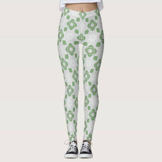 Mjuka Sälggröna Blommiga Geometriska Mönster Leggi Leggings