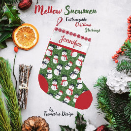 Mjuka Snögubbar - Juligt rött på grönt anpassnings Liten Julstrumpa