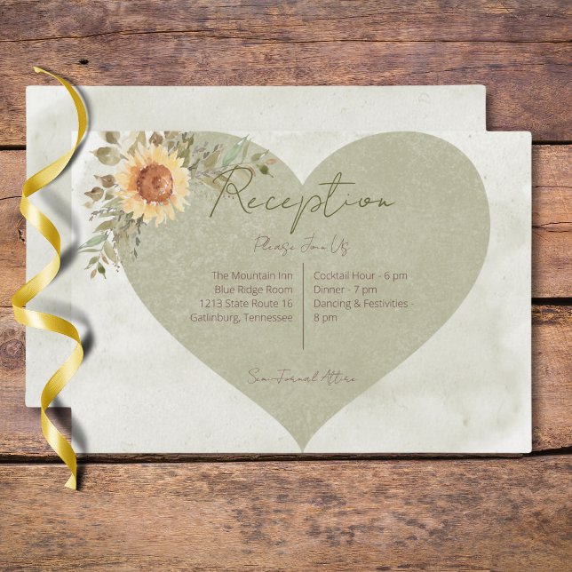 Mjuka solblommor Boho Heart bröllopsmottagning Tilläggskort (Soft Sunflowers Boho Heart Wedding Reception Enclosure Card)