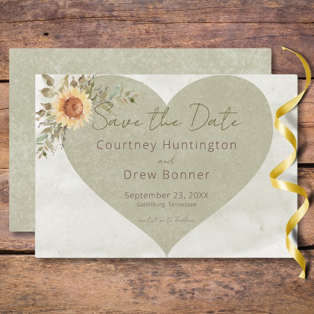 Mjuka Solrosor Boho Hjärtbröllop Spara Datumet (Soft Sunflowers Boho Heart Wedding Save The Date)