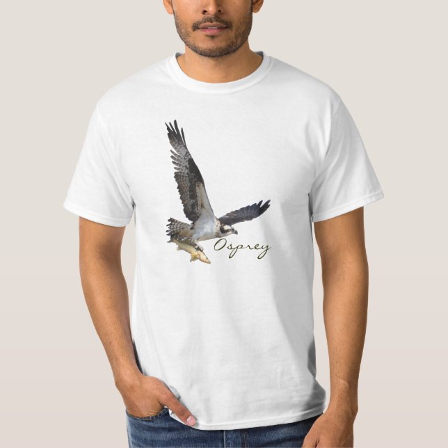 Mjuka upp Osprey Fish Hawk med fiskfångstfartyg Tee Shirt (Framsida)