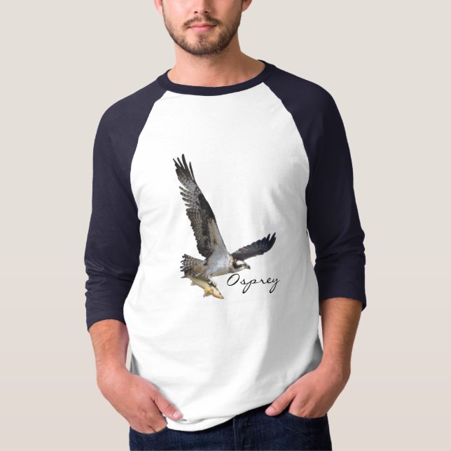 Mjuka upp Osprey Fish Hawk med fiskfångstfartyg Tee Shirt (Framsida)