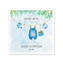 Mjuka Vattenfärg Blå Pojke Bebis Shower Servetter