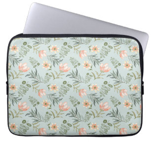 Mjuka vattenfärgblommor och löv laptop sleeve