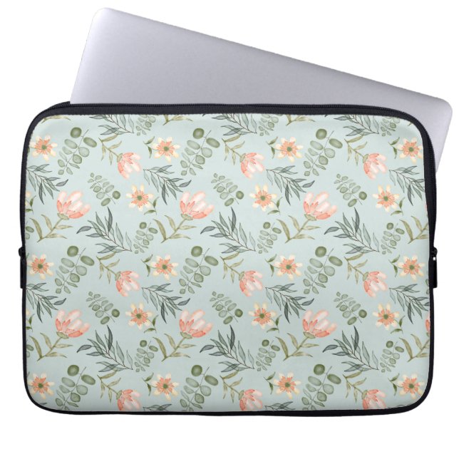 Mjuka vattenfärgblommor och löv laptop sleeve (Framsidan)