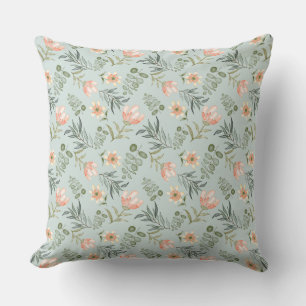 Mjuka vattenfärgblommor och löv mönster Cushion Kudde