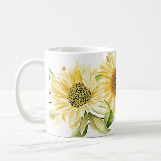 Mjuka vattenfärger solblommor kaffemugg (Vänster)