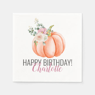 Mjuka vattenfärgers Blommigt Pumpkin Birthday Pappersservett