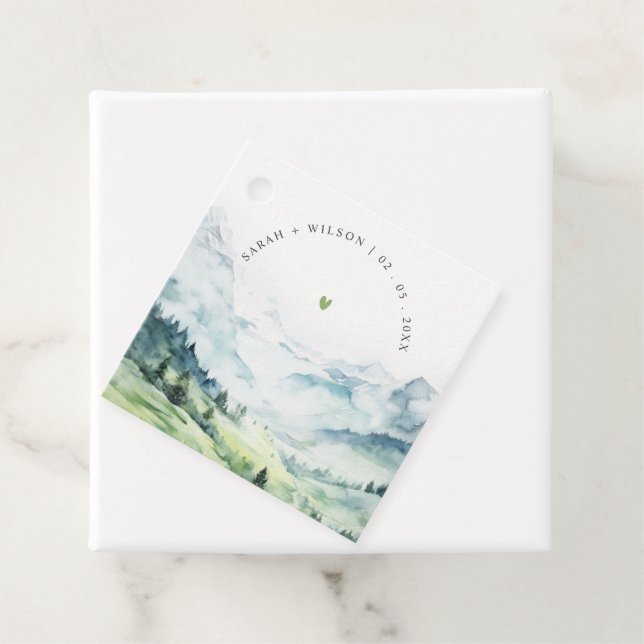 Mjuka vattenfärgsberg Snö Landskap Bröllop Gåvor Etiketter (På plats)
