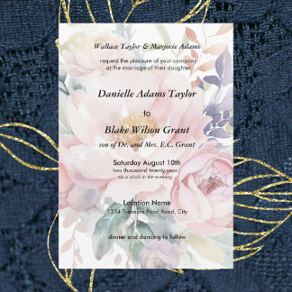 Mjuka vattenfärgsfärger Blommigt Rosa Lila Parents Inbjudningar