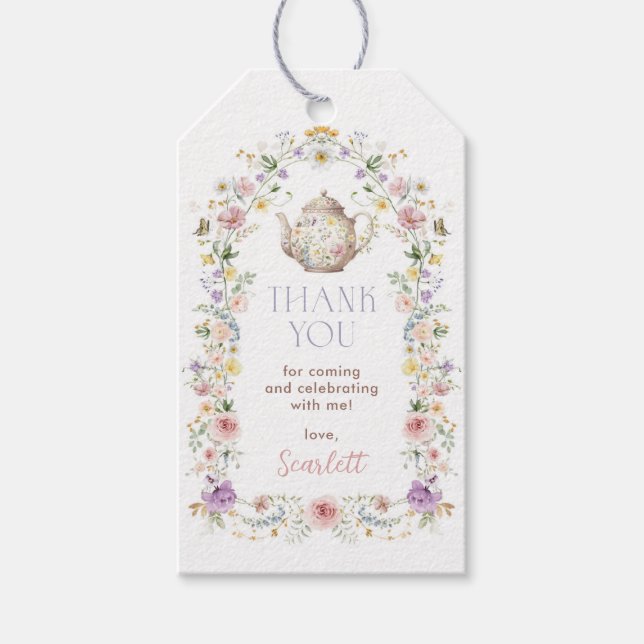 Mjuka vildblomster-teapartaj Bröllopsduschen souve Presentetikett (Framsidan)