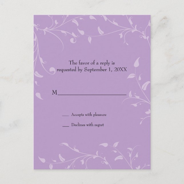 Mjuka vines Bröllop-vykort för svar Inbjudan Vykort (Framsida)