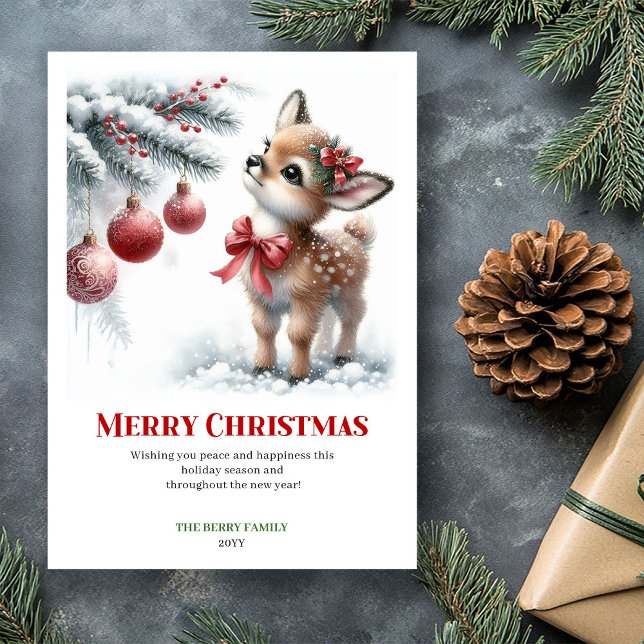 Mjuka Vinterfawn Vattenfärg Julscenkort Julkort (Soft Winter Fawn Watercolor Christmas Scene Christmas E)