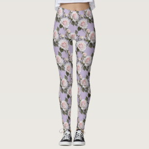 Mjuka vita och rosablommiga rosor på rökig lavende leggings