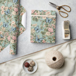 Mjukaste rosa blå blommig & fjäril presentpapper
