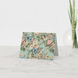 Mjukaste Rosa Blå Blommig & Fjäril  Tack Kort