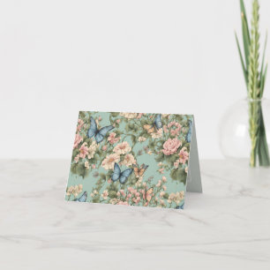 Mjukaste Rosa Blå Blommig & Fjäril Tack Kort