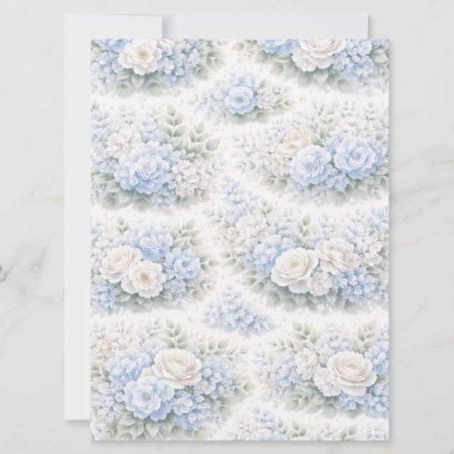 Mjukblått blomster Mönster Elegant Romantisk Botan Inbjudningar (Framsida)