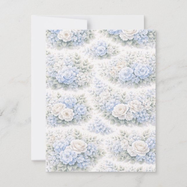 Mjukblått blomster Mönster Elegant romantisk botan Spara Datumet (Framsida)
