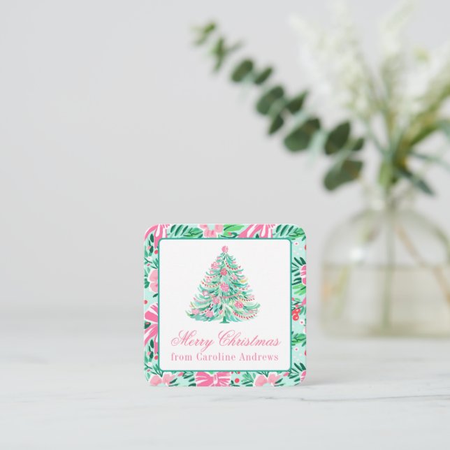 Mjukbocka för Rosa och Grönt Julgran Anteckningskort (Stående Fram)