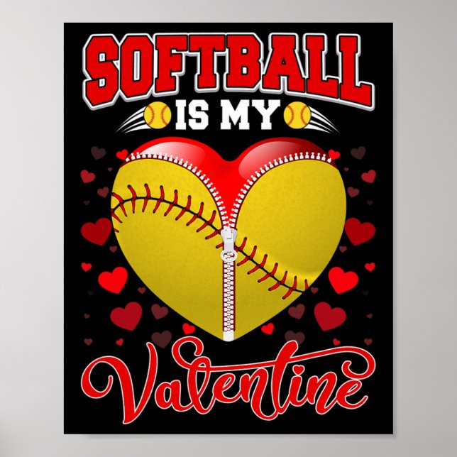 Mjukboll är min hjärtans softball Boll Heart Valen Poster (Framsidan)