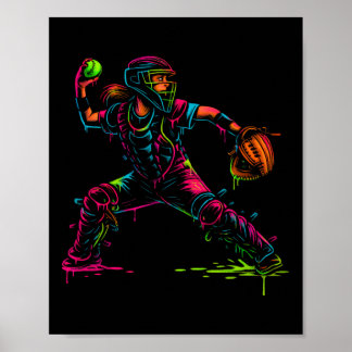 Mjukboll Fångare Pappa Pitcher Snabbpitch Tränare Poster