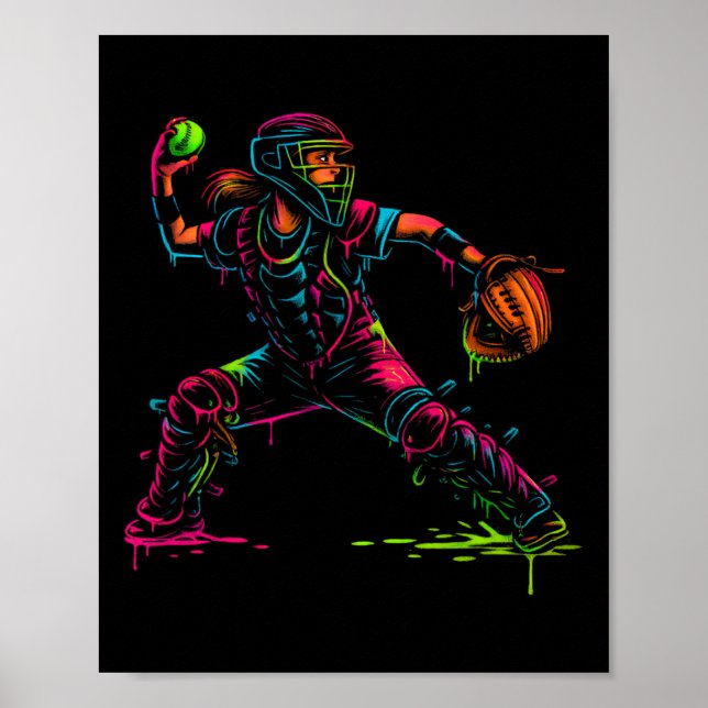 Mjukboll Fångare Pappa Pitcher Snabbpitch Tränare  Poster (Framsidan)