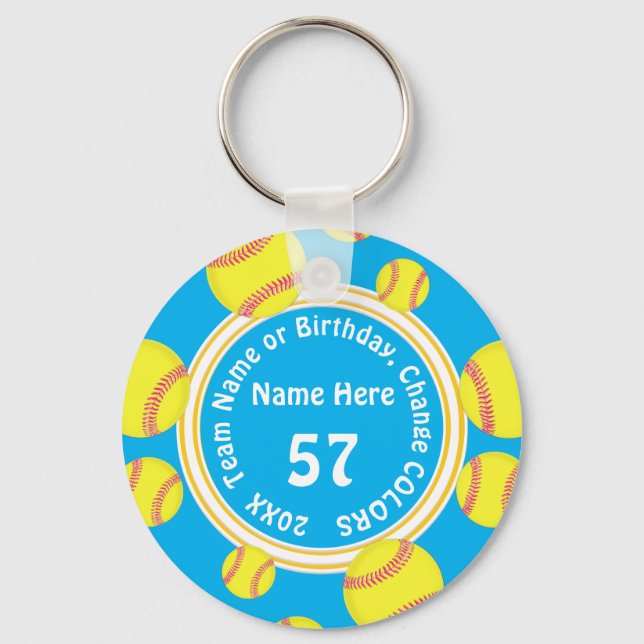 Mjukboll Party favors FÄRG och text Nyckelring (Framsida)