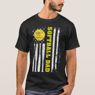 Mjukbollspappa Vintage Usa Amerikansk Flagga Fars T Shirt