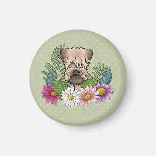 Mjukhårig Wheaten Terrier Färgglada Blommor Grön Magnet
