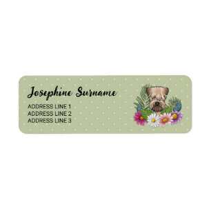 Mjukhårig Wheaten Terrier Färgglada Blommor Grön Returadress Etikett