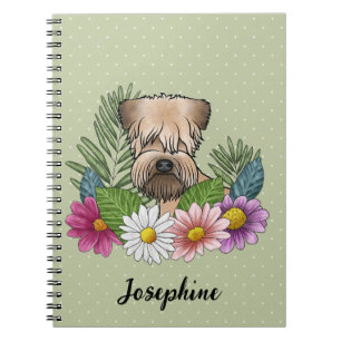 Mjukhårig Wheaten Terrier med blommor och namn Anteckningsbok
