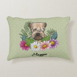 Mjukhårig Wheaten Terrier med blommor och namn Prydnadskudde