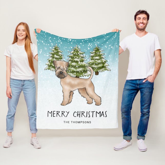 Mjukhårig Wheaten Terrier Snöig Vinter Skog Fleecefilt (På plats)