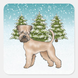 Mjukhårig Wheaten Terrier Snöig Vinter Skog Fyrkantigt Klistermärke